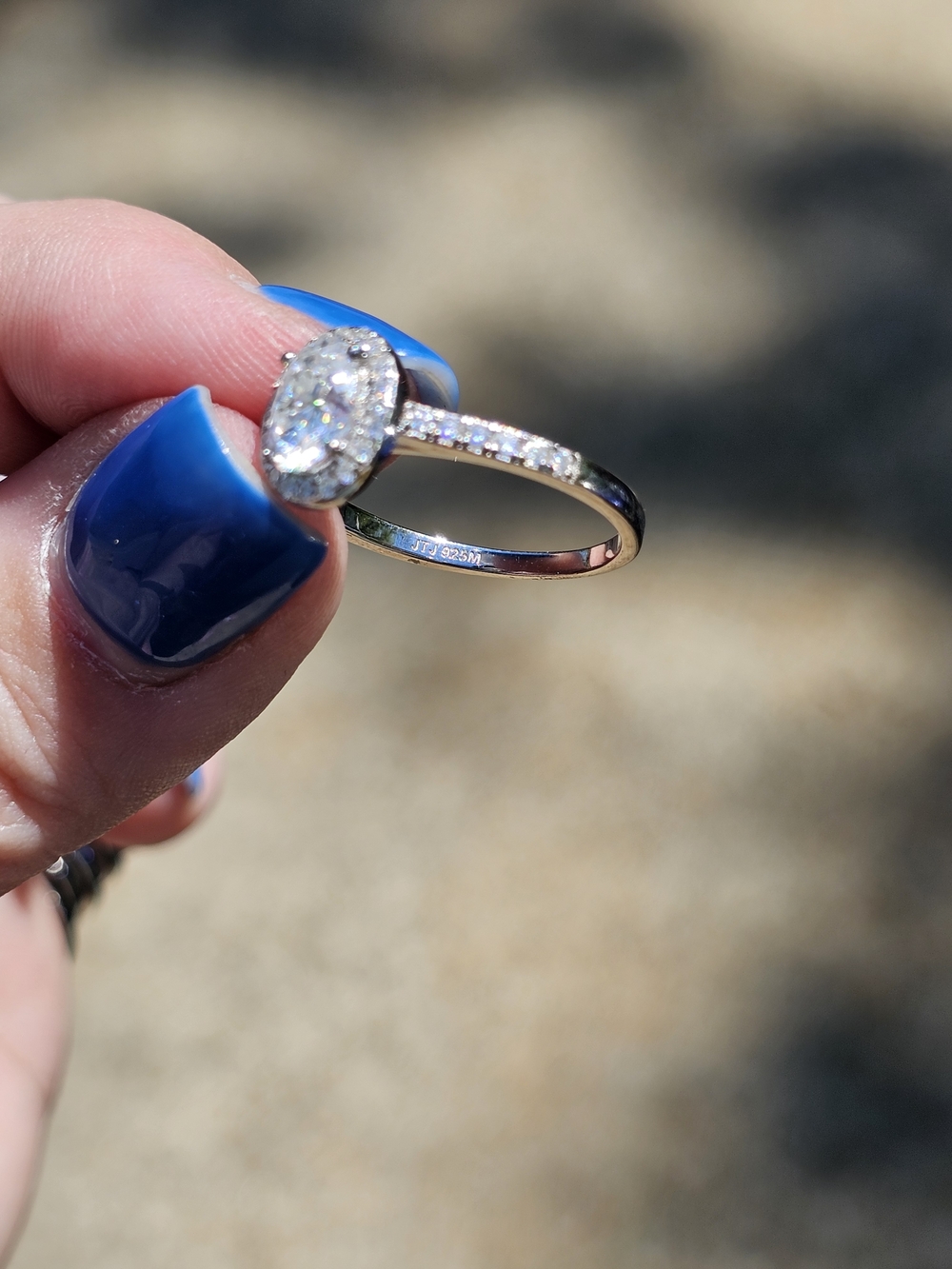 Classic Silver Halo Oval Moissanite Engagement Ring S925 - Picture 3 of 8